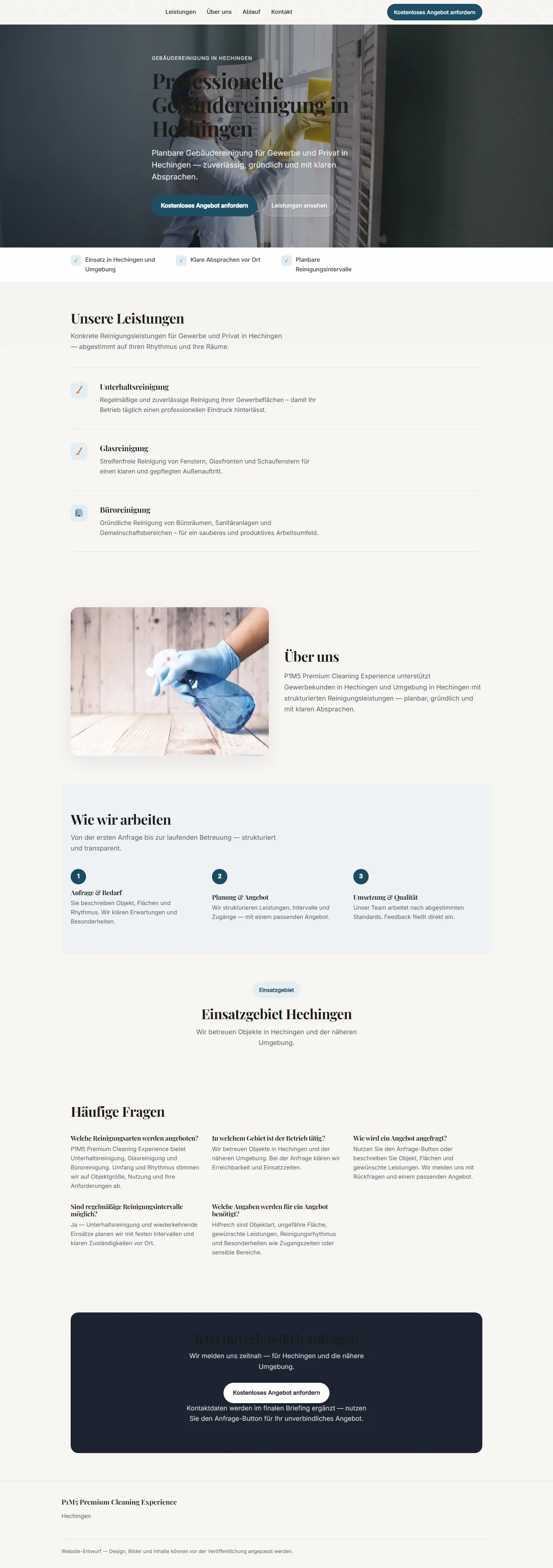 Premium-Referenzwebsite Cleaning Experience — Demovorschau